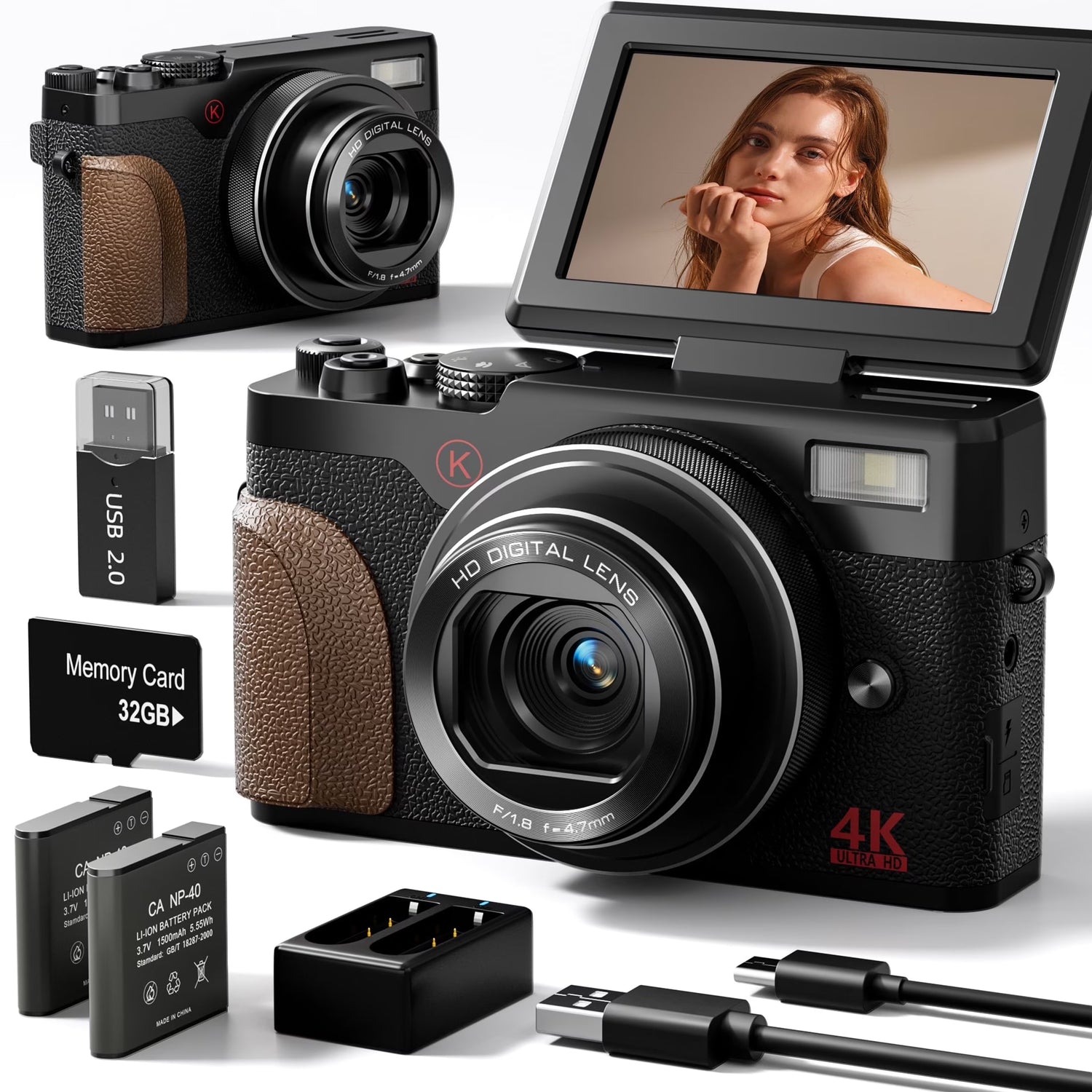 NBD Digital Camera 4K 56MP Cameras for Photography for Youtube with 32GB SD Card
